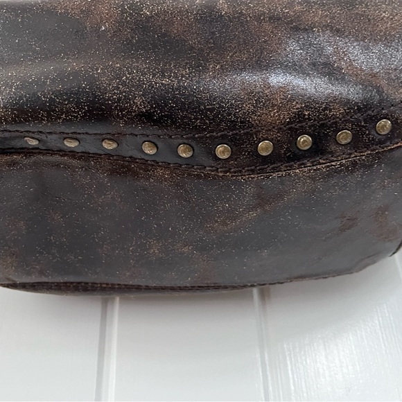 Frye Melissa Hobo Distressed Leather Studded Brown Shoulder Bag - Picture 5 of 9